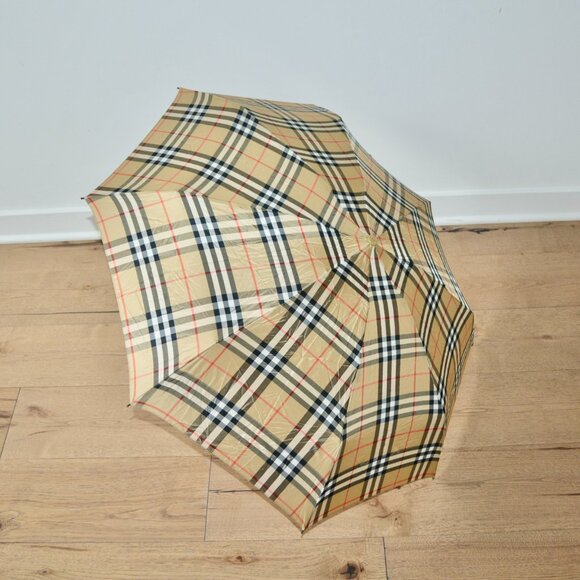 NWT BURBERRY CHECK LOGO COMPACT UMBRELLA - Picture 1 of 7